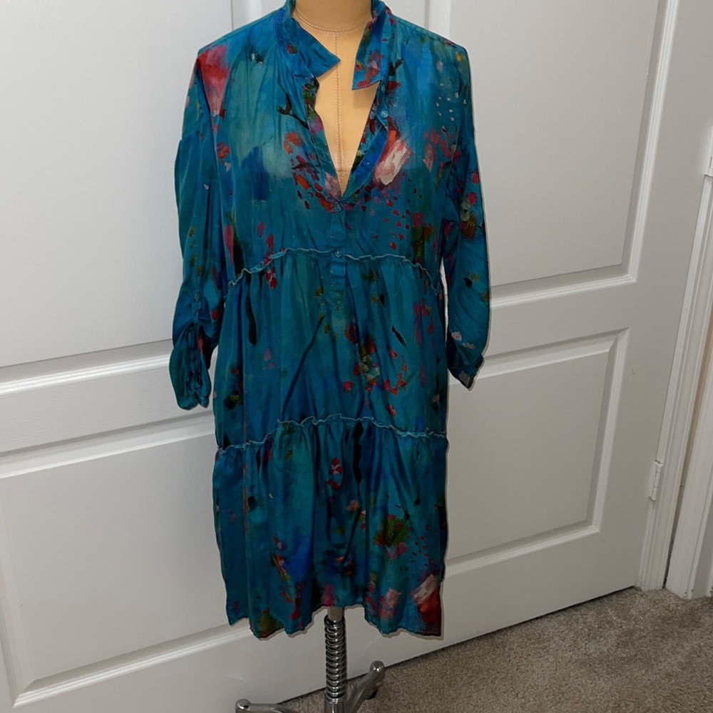 Johnny Was Tiered Silk Dress